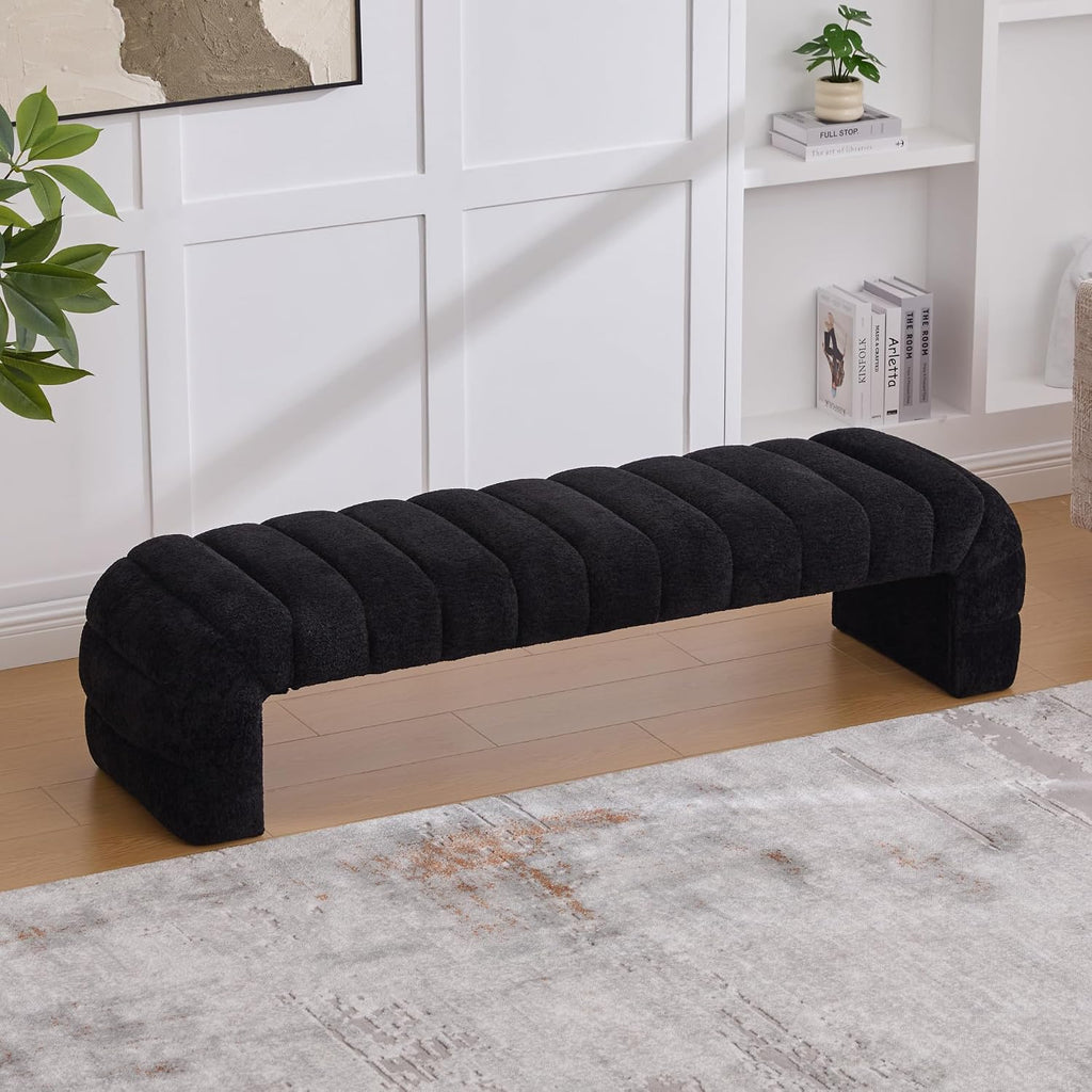 Shoe Bench for Entryway, 69.7''W Modern End of Bed Bench Long Ottoman for Living Room, Cloakroom, Black.