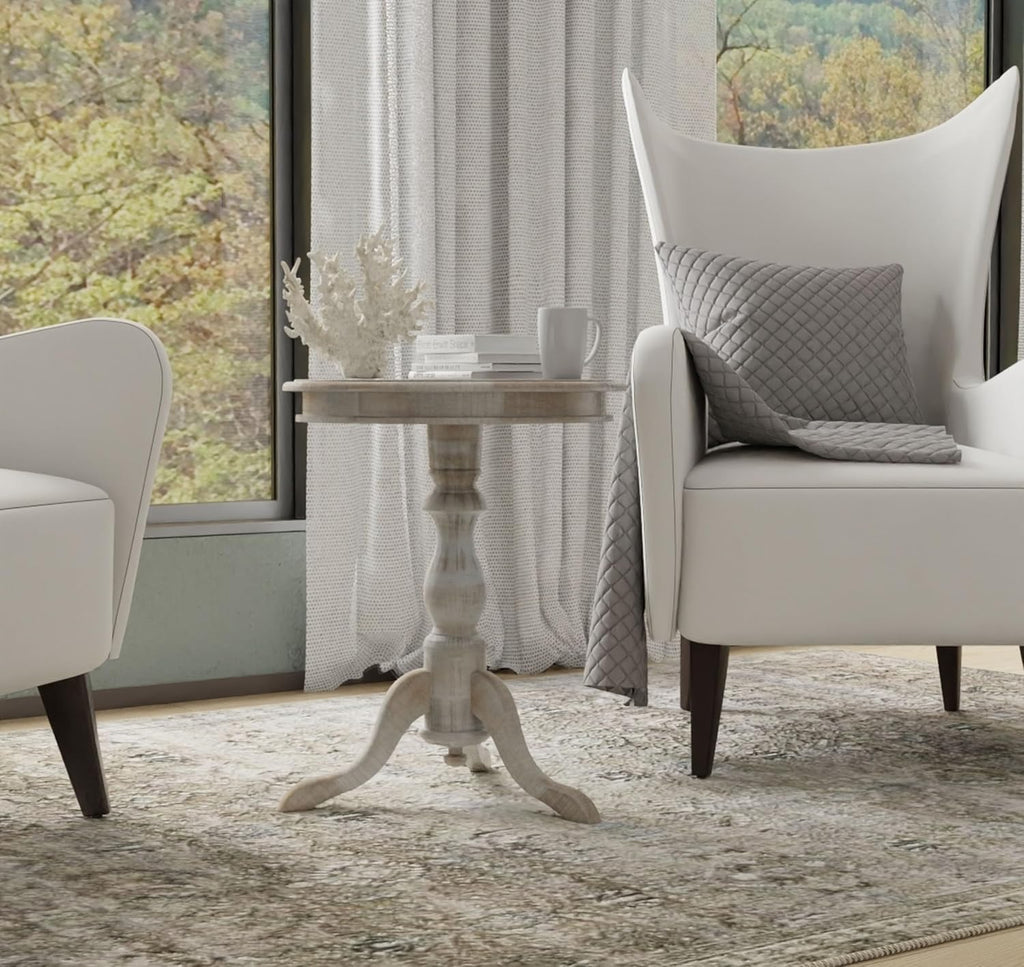 Carolina Chair & Table Glida Round Side Table Home Decor Classic Style Furniture, Wooden Top Lathe Turned Pedestal Base Curved Leg Accent Furniture for Kitchen or Dining Room (Natural Driftwood)