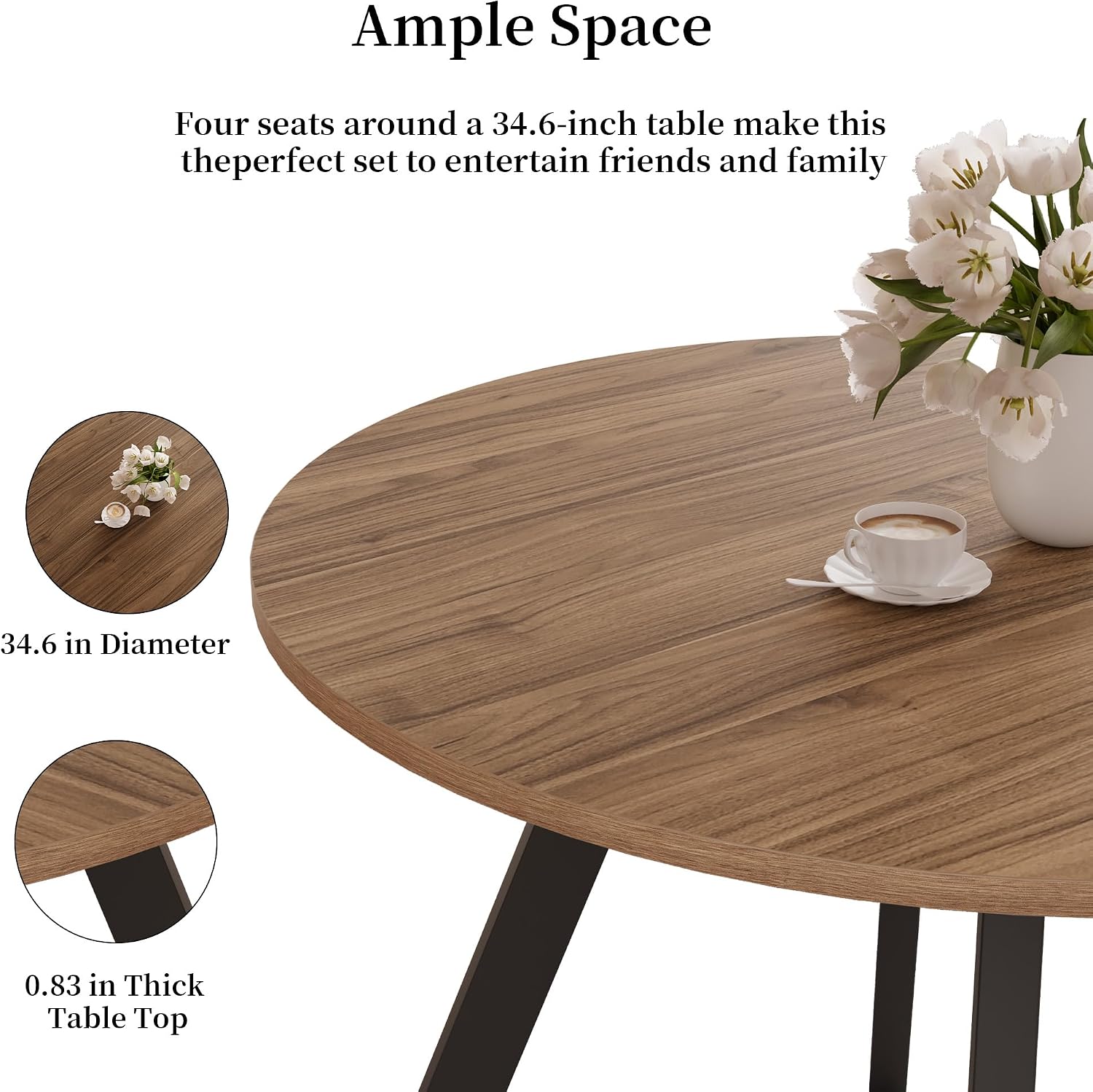 Zerifevni 34.6'' Round Dining Table Mid Century Modern Small Round Coffee Table, Saving Space (Walnut Table)