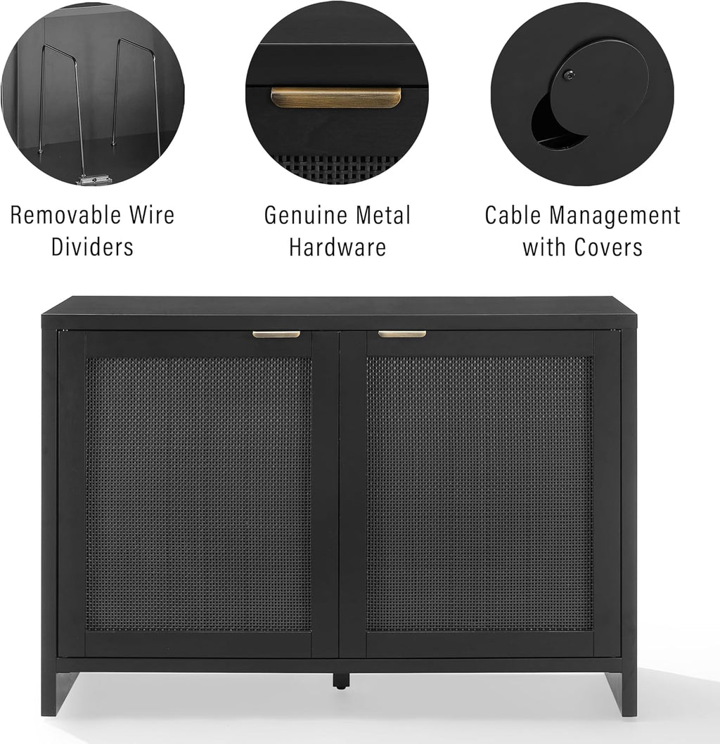 Crosley Furniture Kenji Media Console, Record Player Stand with Vinyl Storage, Modern Home Organizer, Black