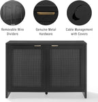 Crosley Furniture Kenji Media Console, Record Player Stand with Vinyl Storage, Modern Home Organizer, Black
