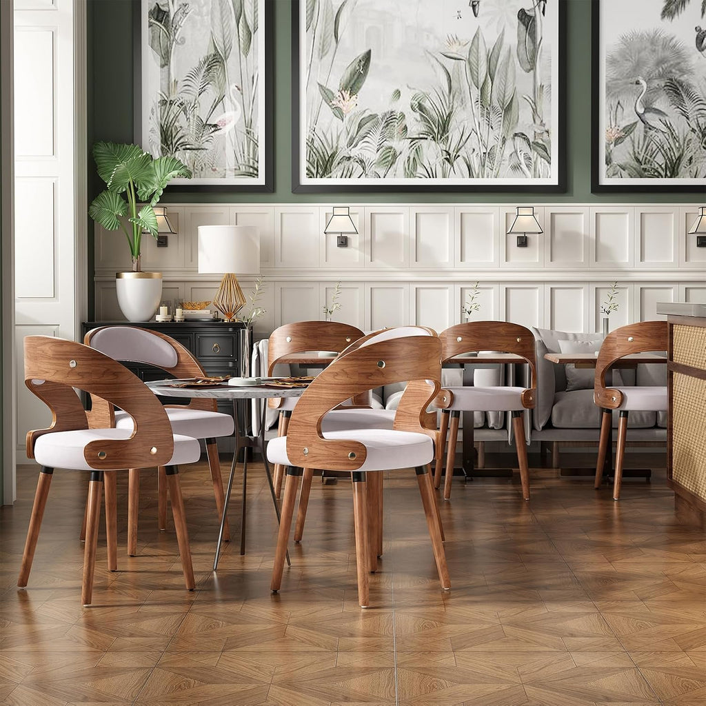 Farini Wood Dining Chairs, Set of 4 Modern Upholstered Dining Chairs with Curved Backrest for Kitchen, Dining Room, Living Room, Light Grey