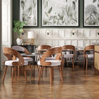 Farini Wood Dining Chairs, Set of 4 Modern Upholstered Dining Chairs with Curved Backrest for Kitchen, Dining Room, Living Room, Light Grey