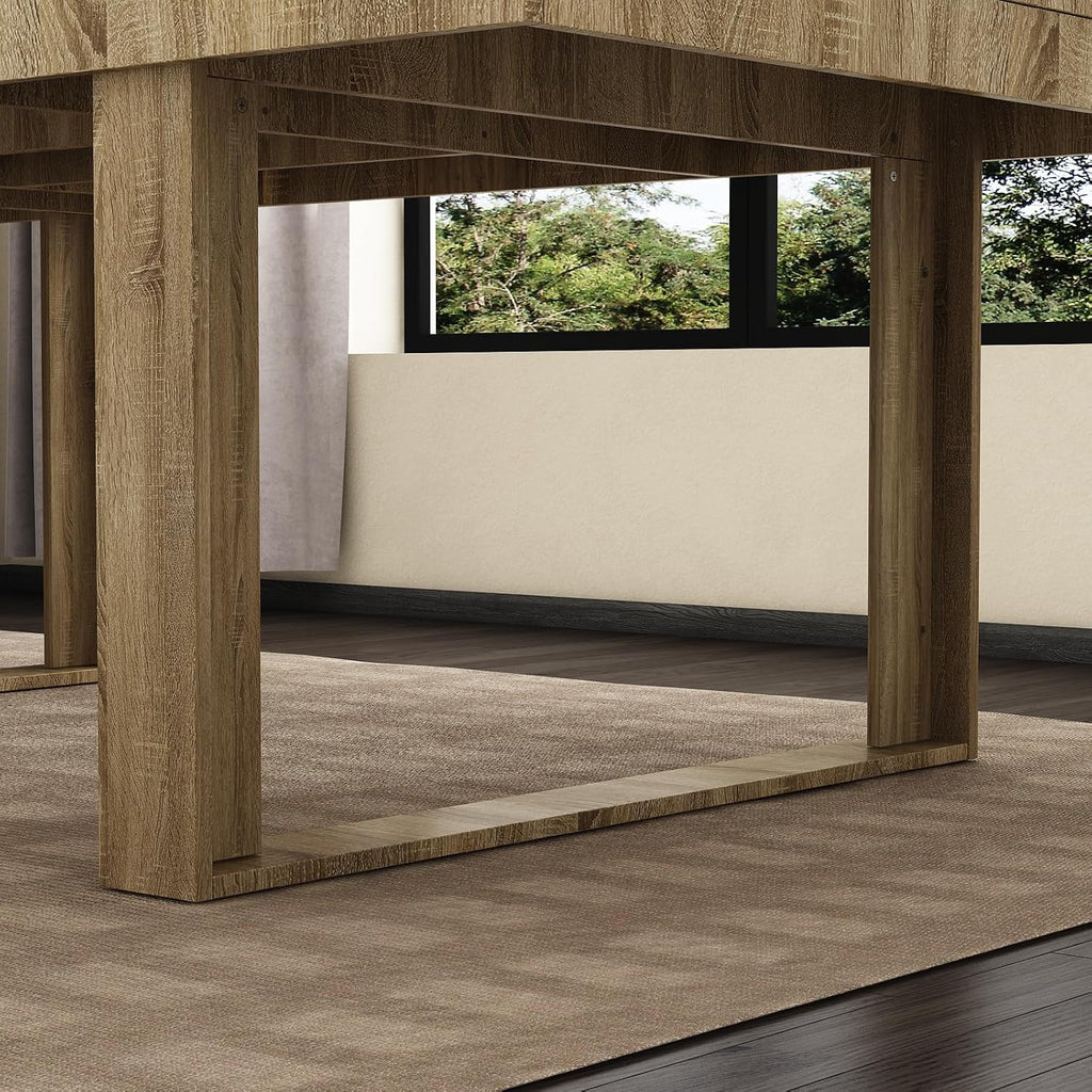 FUFU&GAGA Large Farmhouse Dining Table, for 6-8 People, 86.8” Rectangular Wood Dinner Table for Kitchen Dining Room Conference Room, Oak, 86.8”W x 47.2”D x 29.4”H