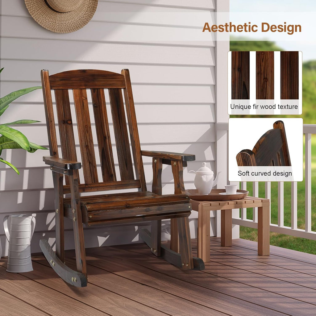 VINGLI Outdoor Rocking Chair, Heavy Duty 600 LBS Wooden Rocking Bench with Comfortable Backrest, Weatherproof Patio Rocker with Ergonomic Design, Wood Rocking Chair for Patio, Garden (Rustic, 2 PCS)