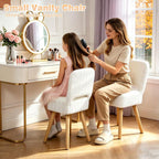 Vanity Stool with Storage & Folding Backrest,Faux Rabbit Fur Small Makeup Chair with 4 Solid Wood Legs,11.4" D x 14.9" W x 28.7" H,Soft Ottoman for Living Room,Bedroom,Closet,White
