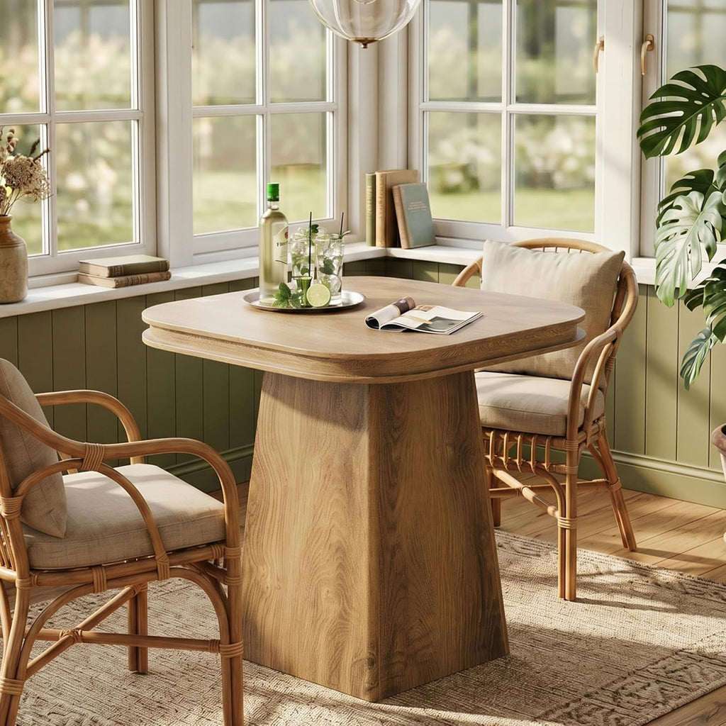 Square Dining Table for 2-4, 31.5-Inch Small Kitchen Table with Sturdy Pedestal Base, Farmhouse Wood Dinner Table for Dining Room, Living Room, Kitchen (Natural)