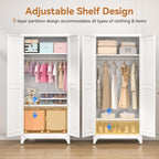 Polup 71" Metal Armoire Wardrobe Closet with Doors and Adjustable Shelves | Tall Freestanding Wardrobe Cabinet for Clothes, Heavy Duty, Hanging Rod, Bedroom, Office, School, Employee, Garage, White