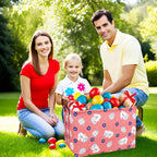 Large Rectangular Cute Kid Easter Basket Empty Bunny Eggs Easter Basket Gift Spring Room Storage Organizer Décor (Rabbit Pink Background)