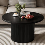 MAISONARIA Living Room Table Sets of 4, Sliding Doors End Table & TV Stand, Wood Coffee Table with Storage, Fluted TV Stand for Bedroom, Living Room (Black)