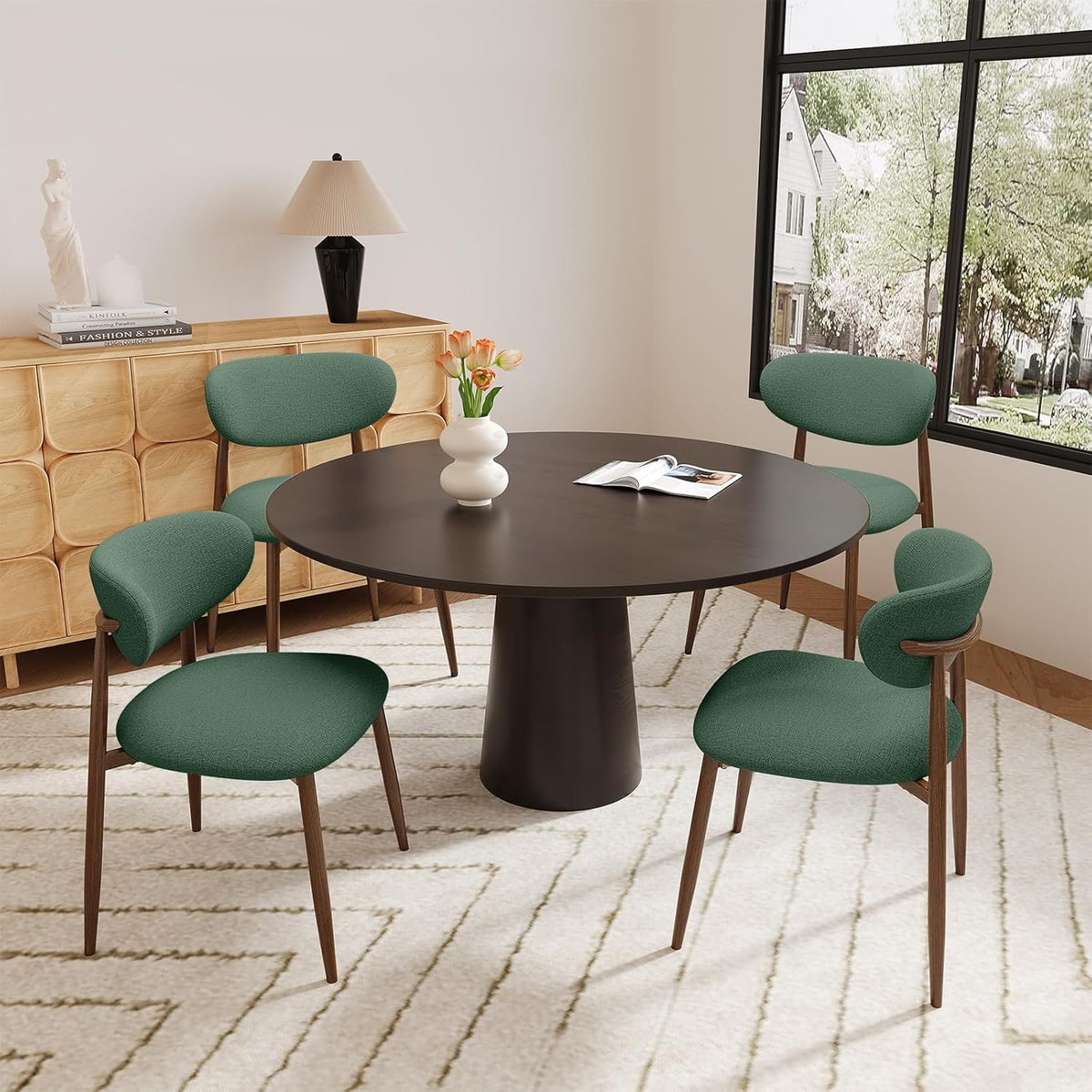 MALOL Upholstered Dining Room Chairs Set of 2, Kitchen Chairs with Metal Legs and Anti Slip Pads, Curved Back Dining Chair for Home and Restaurant Use, Green