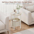 Vagusicc Small Round Side Table End Table, Tall Accent Table with Storage Basket, Set of 2 Half Round Tables Half Moon Tables, Coffee Bedside Tables, Modern Nightstand for Living Room Bedroom, Cream