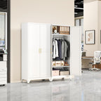 SteeLoong Metal Wardrobe Cabinet with Hanging Rod, 71" Tall Armoire Wardrobe Closet with 2 Doors and Adjustable Shelves, White Clothing Storage Cabinets for Bedroom, Laundry Room, Cloak Room