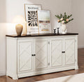 ONBRILL 63 Inches Buffet Cabinet with Storage, Large Sideboard Cabinet with 4 Barn Doors, Adjustable Shelves, Wood Coffee Bar Station for Kitchen, Living Room, Off White