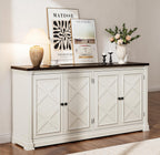 ONBRILL 63 Inches Buffet Cabinet with Storage, Large Sideboard Cabinet with 4 Barn Doors, Adjustable Shelves, Wood Coffee Bar Station for Kitchen, Living Room, Off White