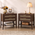 SICOTAS Night Stand Set 2,Rustic Nightstand Set of 2 with Drawer and Shelf | Large Bedside Table for Bedroom, Mid Century Modern Nightstand, 25.7" Tall Side End Table, Espresso Walnut, 2 Pieces