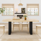 Garvee Modern Dining Table for 6-8, 71" Rectangular Farmhouse Kitchen Table with 3.6"×22.9" Black Fluted Wave Metal Legs & Wooden Top, Large Dining Table for Home Office, Dining, Natural