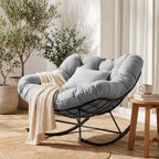 JEAREY Papasan Rocking Chair, Outdoor Oversized Egg Chair, Grey | Oversized papasan rocking chair with thick cushion and smooth rocker base for porch, patio, bedroom, living room