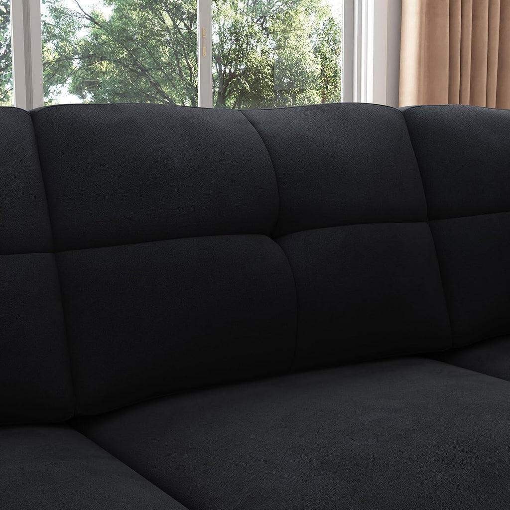 HONBAY Convertible Sectional Sofa L Shaped Couch,Velvet Black | Reversible Sectional Couch for Living Room for Small Apartment,Easy to transport and install
