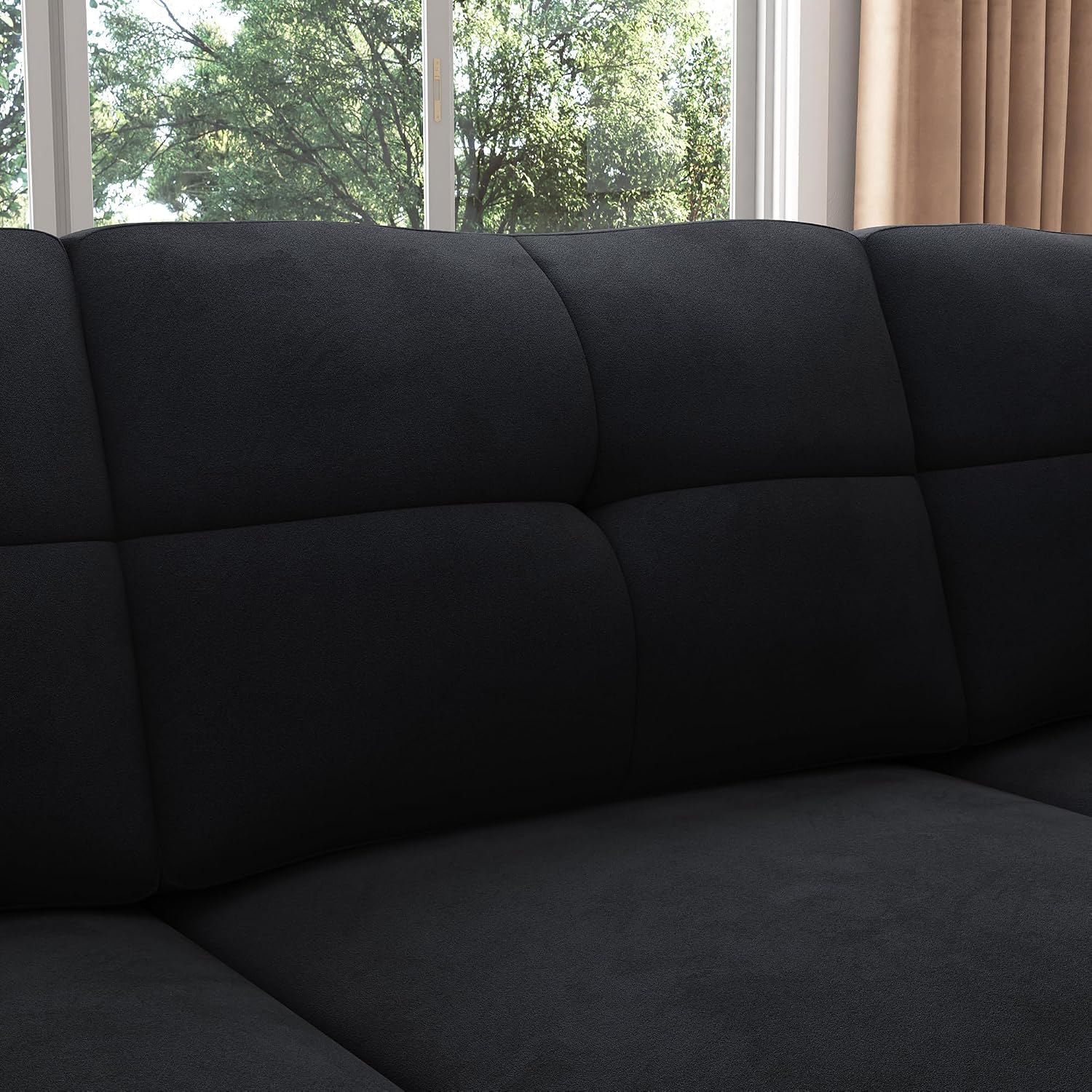 HONBAY Convertible Sectional Sofa L Shaped Couch,Velvet Black | Reversible Sectional Couch for Living Room for Small Apartment,Easy to transport and install