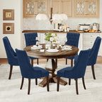 COLAMY Wingback Upholstered Side Dining Room Chairs Set of 4, Fabric Dining Chairs with Tufted Button, Living Room Chairs for Home Kitchen, Blue