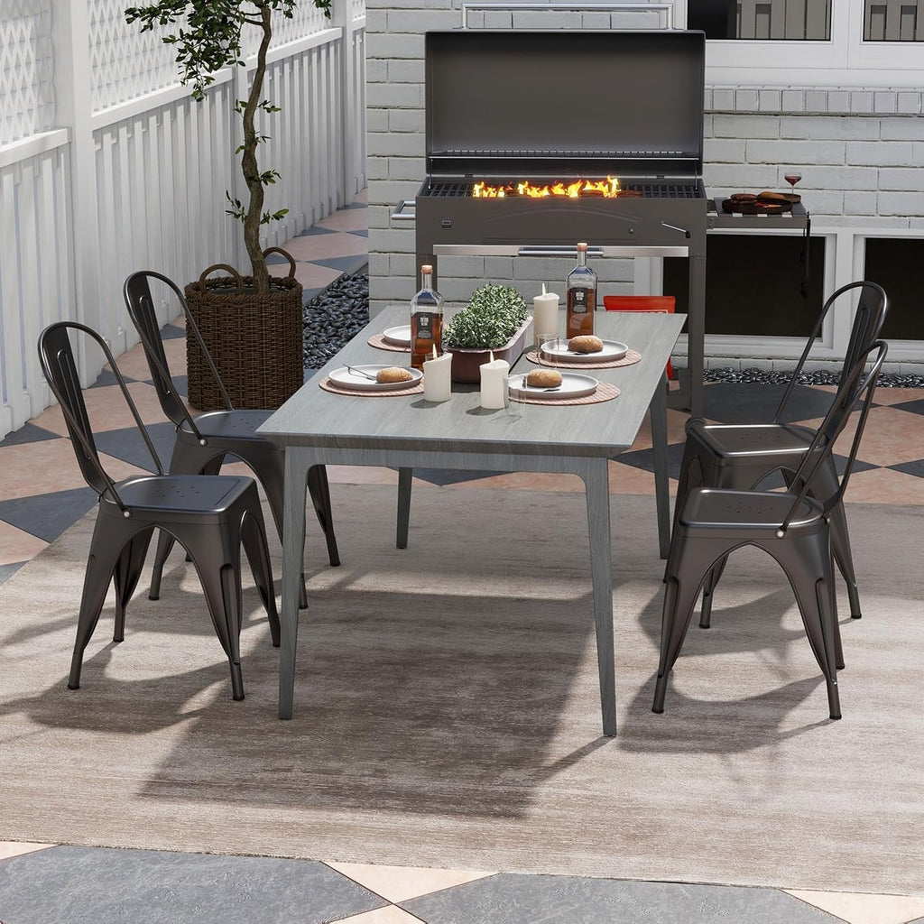 Giantex Metal Dining Chairs Set of 4, Farmhouse Kitchen Chairs with Removable Backrest, Space-Saving Stackable Bistro Cafe Side Chairs for Dining Room, Living Room, Restaurant (Bronze)