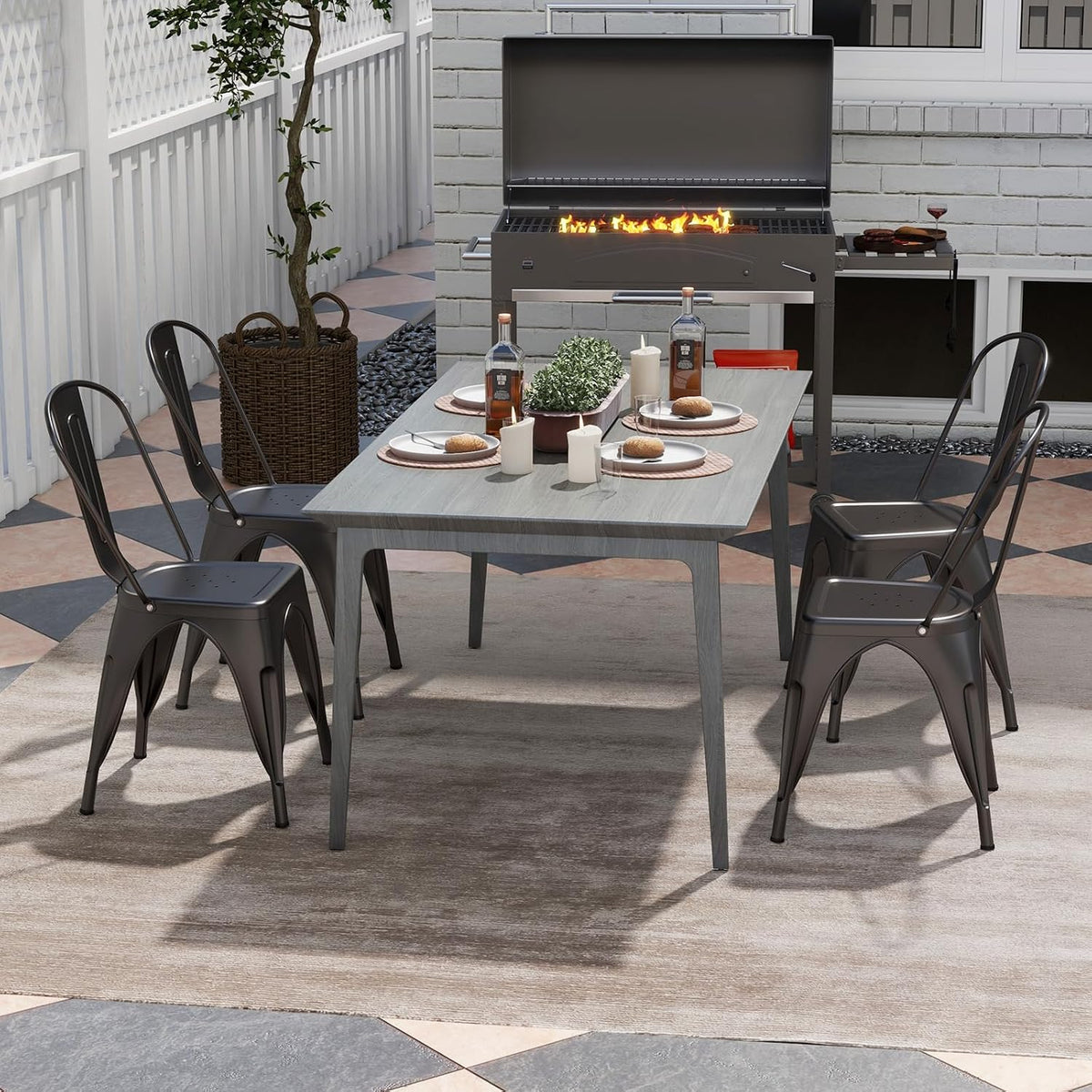 Giantex Metal Dining Chairs Set of 4, Farmhouse Kitchen Chairs with Removable Backrest, Space-Saving Stackable Bistro Cafe Side Chairs for Dining Room, Living Room, Restaurant (Bronze)