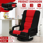 Swivel Floor Gaming Chair w/Armrests,Folding Video Reclining Sofa w/6 Adjustable Position, Padded Backrest & Cushion, Lazy Lounger Couch for E-Sports, Reading, Relaxing, Watching TV, Red