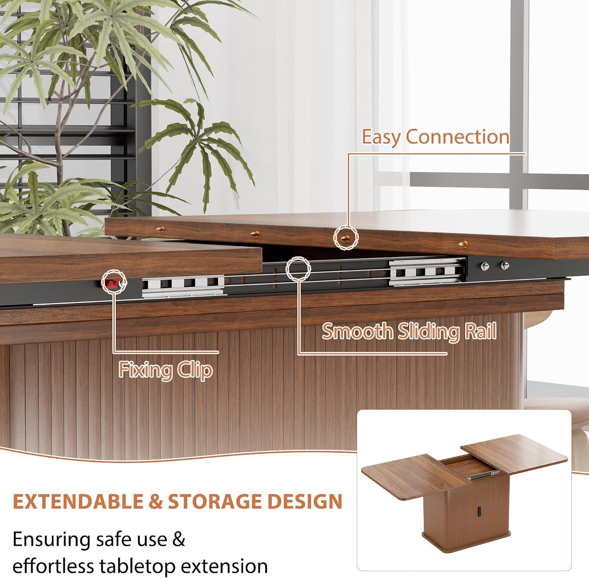 Extendable Dining Table for 4–6, 47″–63″ Rectangular Kitchen Table with Storage, Mid Century Modern Expandable Dinner Table for Dining Room,Kitchen
