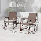 Outsunny Outdoor Glider Chair with Table 2-Seat Patio Loveseat Coffee Brown | Rocking Chair Swing Love Seat, Breathable Sling, Backyard Garden Porch