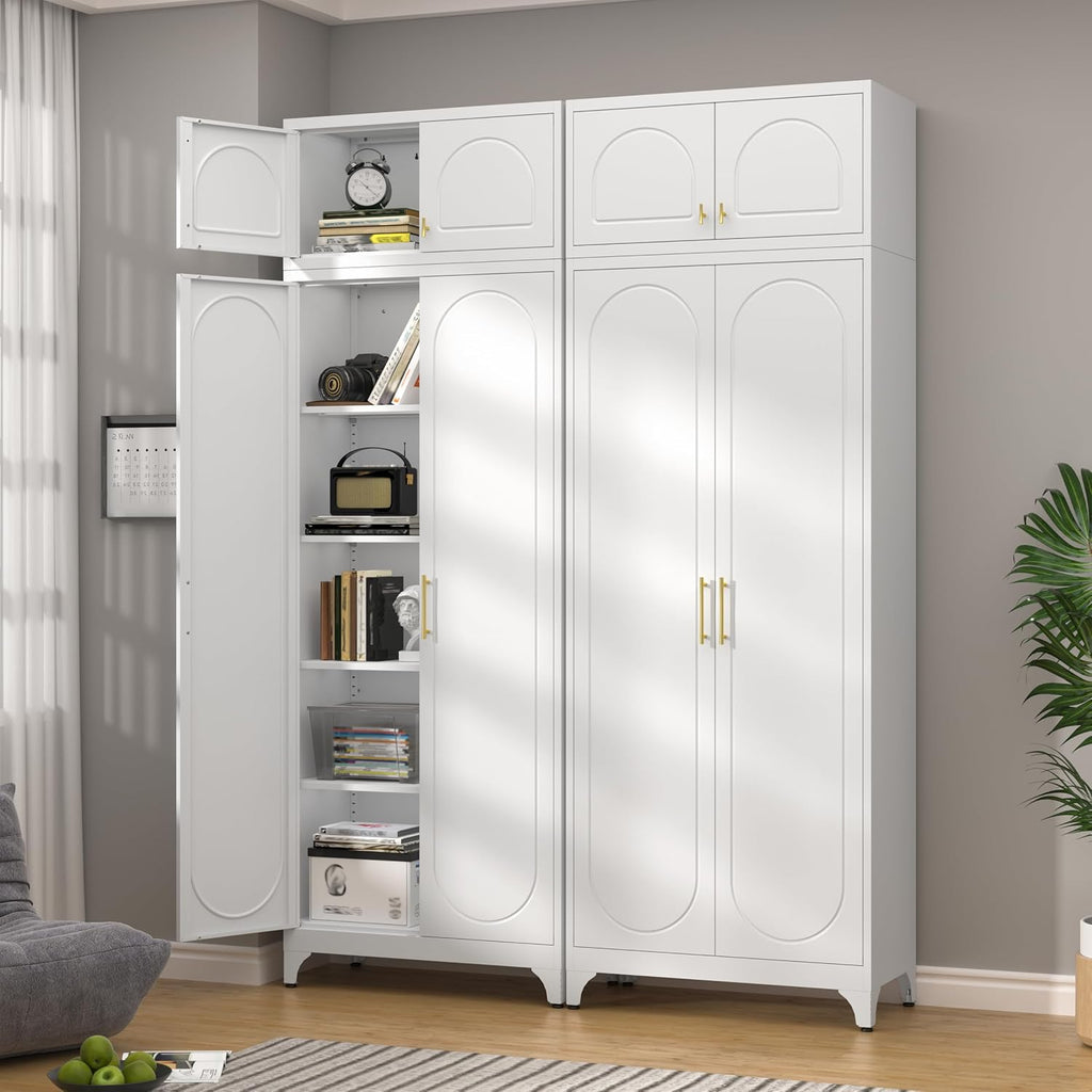 32" Wall Metal Storage Cabinet with Doors & Gold Handle | Adjustable Shelf, Sturdy Cold Rolled Steel, Hanging Storage, Bathroom, Pantry, Kitchen, 2 Doors, Tools Included, Space-Saving