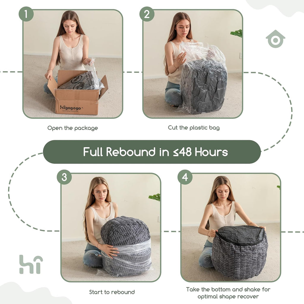 HIGOGOGO Pouf Ottoman Stuffed Round Modern Foam Filled Foot Rest Poufs for Living Room Chair Decorative 20 X 15 Inches Boho Relax Stool for Wedding Christmas Party, Dark Grey