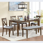 Harper & Bright Designs 6-Piece Dining Table Set with 4 Chairs and Bench, Modern Wood Kitchen Table Set for Dining Room, Breakfast Nook or Small Spaces, Walnut