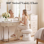 FOXHUNTER Mushroom Pouf Ottoman with 360° Rotation, White | Footstool with Sponge Filling, No Assembly Required, Soft Shoe Stool, Makeup Chair for Living Room Bedroom Entrance