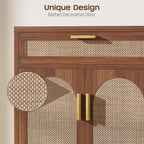 Rattan Buffet Cabinet with Storage, Sideboard Cabinet with Doors and Shelves, Accent Coffee Bar with Drawers, Farmhouse Kitchen Storage Cabinets, credenza for Entryway, Living Room Walnut