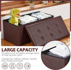 JupiterForce Ottoman Storage Bench, 30 Inches Folding Faux Leather Ottoman Bench with Storage Padded Seat Footrest Bench for Bedroom, Entryway, Living Room, Holds up to 350lbs, Brown