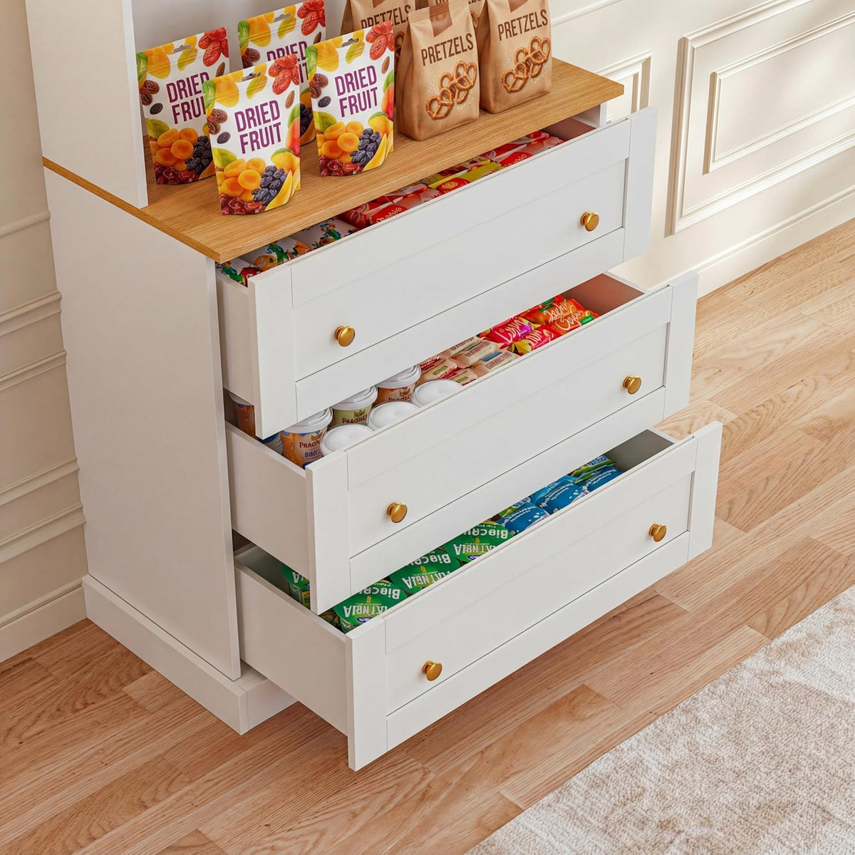 Vyre 71" Farmhouse Kitchen Pantry Cabinet, White Freestanding Coffee Bar Hutch with Drawers & Adjustable Shelves, Large Storage Cabinet with Microwave Stand for Living Room & Kitchen