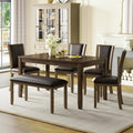 6-Piece Dining Table Set with Bench and Chairs - Solid Wood Kitchen Dining Room Table Set in Farmhouse Rustic Style, Table Set for 6 with 4 Chairs and Bench Seat.(Dark Walnut_Large)