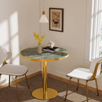 31.5" Round Tulip Table for 2-4, 1.2" Thick Emerald Forest Sintered Stone Top (Natural Stone Look) & Brushed Gold Frame, Modern Luxury Dining Table for Small Apartment, Patio, Sunroom