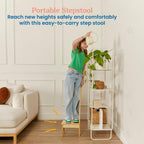 ECR4Kids Step Stool with Long Handle, One Step, Wooden, Montessori Furniture, Natural
