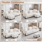 WUTUTUEE 28.7" Sherpa Boucle Ottoman with Solid Wood Legs, Modern Upholstered Footstool, Comfy Ottoman for Living Room, Bedroom, White