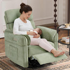 Power Recliner Rocking Chair with Adjustable Arms and Headrest,Green Fabric | Swivel electric glider,nursing chair glider for nursery, storage bags and USB port included, FSC certified