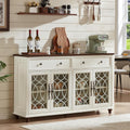 Joaxswe Farmhouse Sideboard Buffet Cabinet with Storage,59" Large Credenza with 4 Glass Doors & 2 Drawers, Wood Kitchen Coffee Bar, Adjustable Shelves Console Table for Dining Room,Living Room,White