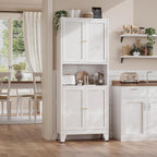 69"H Kitchen Pantry Cabinet with Countertop and Microwave Shelf,Metal Microwave Stand Cabinet with Storage，White Farmhouse Food Storage cabinet,Tall Freestanding Pantry Cabinets for Dining Room