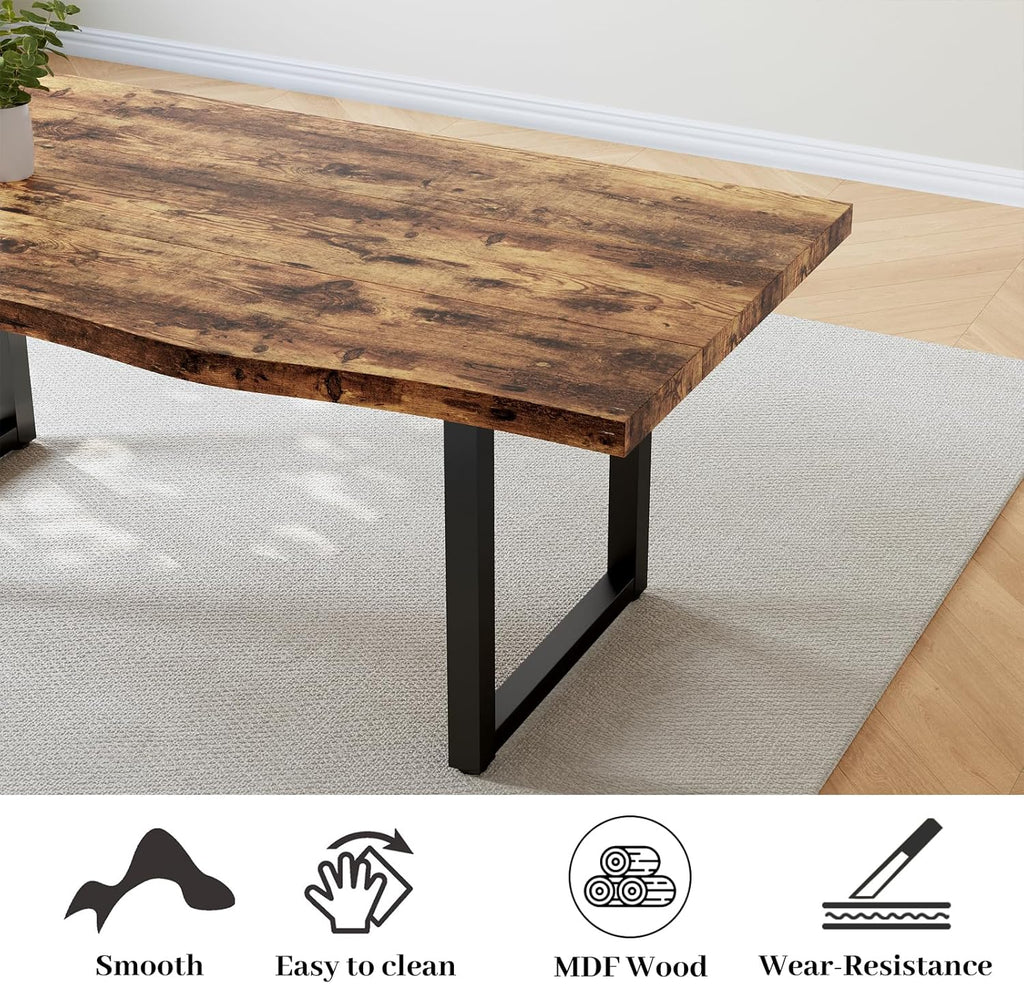 HIPIHOM 63" Dining Table with 2 Benches, Modern Kitchen Table and Chairs Set for 4 to 6 Persons, Thickened MDF Wooden Table for Kitchen, Dining Room