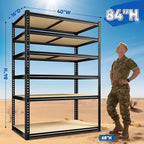 84" H Garage Shelving, 6 Tier Storage Shelves Load 3000 lbs, Adjustable Garage Shelves, Metal Shelving Unit for Warehouse, Basement, Pantry, 40" Wx 16" D x 84" H, Black