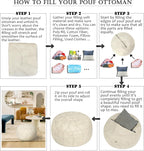 Thgonwid Unstuffed Moroccan Faux Leather Pouf Ottoman Cover with Storage - Boho Chic Multi-Use Footrest for Living Room, Bedroom, Patio - Round Ethnic Floor Cushion & Decorative Accent, Ivory