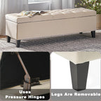 51" Storage Ottoman Bench, Foot Rest with Legs - Beige Button Tufted Storage Ottoman End of Bed with Safety Hinges, Entryway Bedroom Bench for Living, Dining Room and Hallway