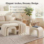 3-Piece Ottoman Bench Set, End of Bed Bench with 2 Foot Stools | 44" Teddy Padded U-Shaped Design, Wood Frame, 500LBS Weight Capacity, No Assembly Required, Entry Bench for Bedroom, Cream