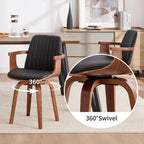 VipDesk Dining Chairs Set of 2 - Mid Century Modern Swivel Kitchen Chairs for Dining Room, Upholstered PU Leather Chairs with Wooden Arms and Legs, Black